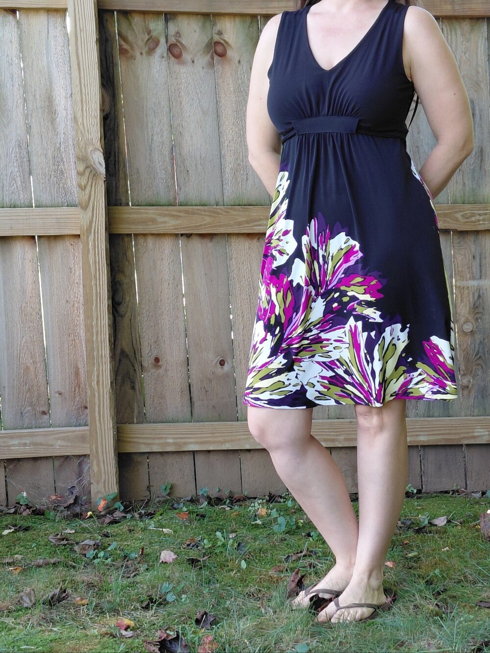 Apt. 9 Black Cocktail Dress with Purple and Olive Floral Print - Size M